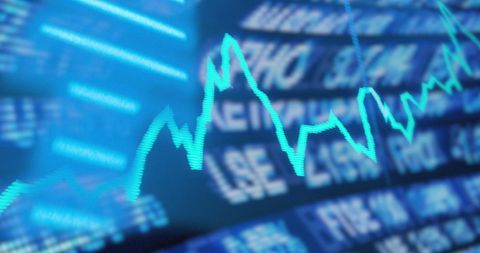 Abstract financial stock market analysis with blue graph line