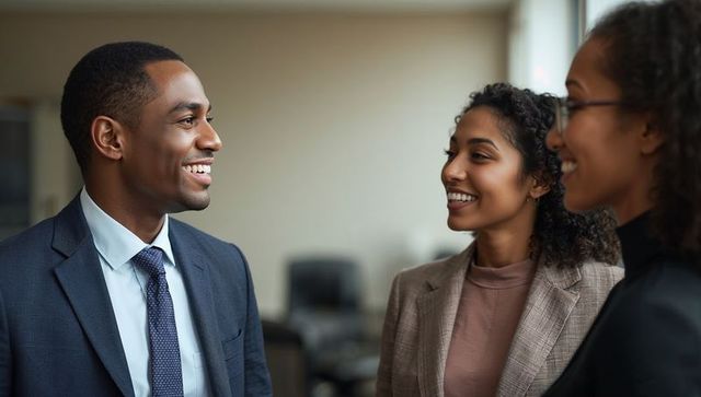 Diverse Professionals Engaging in Dynamic Business Discussion