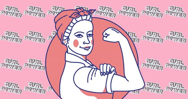 Retro Woman Flexing Muscle with 'Girl Power' Background - Download Free Stock Images Pikwizard.com