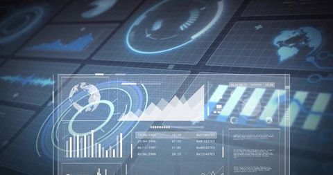 Futuristic Holographic Data Dashboard Showing Global Analytics and Interactive HUD Interface