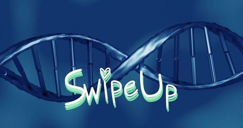Dna helix spiraling with futuristic swipe up text