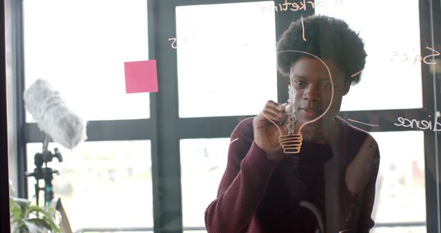 Creative Woman Drawing on Glass Wall During Brainstorming Session - Download Free Stock Images Pikwizard.com