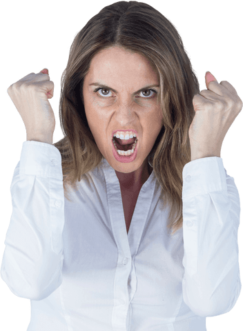 Fury-Packed Professional Caucasian Businesswoman on Transparent Background