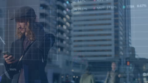 Businessman Analyzing Financial Data with Smartphone Overlay