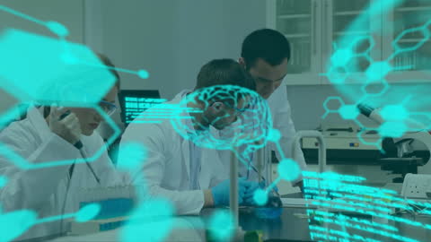 Scientists Conduct Research Amidst Futuristic Digital Interface