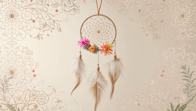 Bohemian dreamcatcher with feathers and floral mandala decor