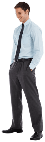 Smiling Businessman in Formal Wear with Hands in Pockets Transparent