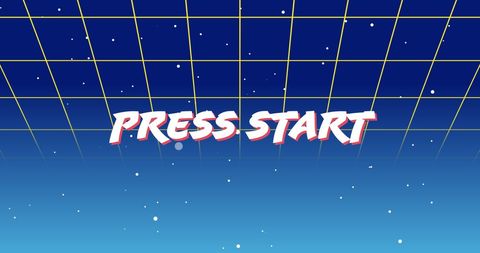 Retro Futuristic Press Start Screen with Starry Grid Background
