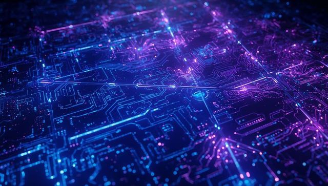 Futuristic Glowing Digital Circuit Board in Neon Lights