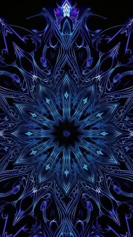 Pulsing Blue Fractal Mandala Breathing Motion Vertical Loop