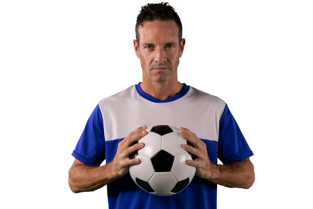 Confident Caucasian Soccer Player Holding Ball Transparent Background Sport Concept - Download Free Stock Videos Pikwizard.com