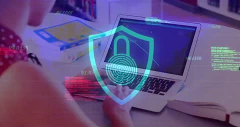 Teenage Student Ensuring Data Security on Laptop