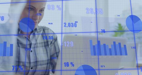 Caucasian Businesswoman Analyzing Data on Laptop