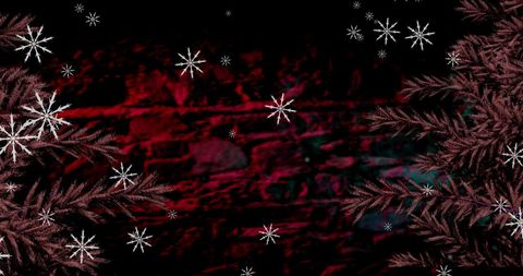 Snowflakes Gently Falling Against Festive Red Background