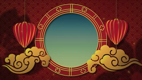 Abstract Oriental Pattern with Asian Lantern Motifs