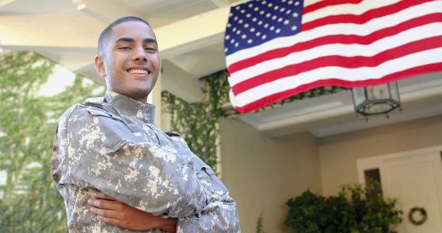 Proud Military Man Standing with American Flag in Background - Download Free Stock Images Pikwizard.com