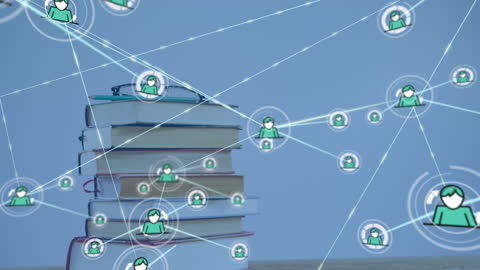 Books Connecting through Digital Network of People Icons
