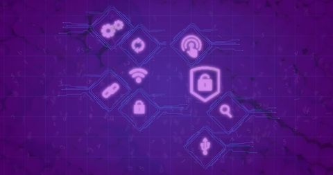 Cybersecurity Icons on Futuristic Digital Grid Background - Download Free Stock Images Pikwizard.com