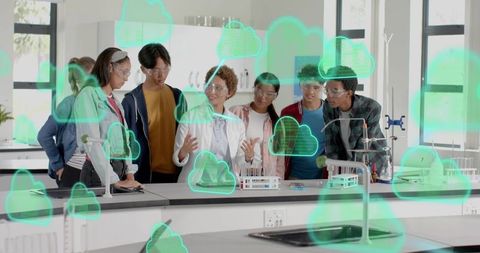 Teaching cloud computing in stem lab, instructor guiding students through experiment