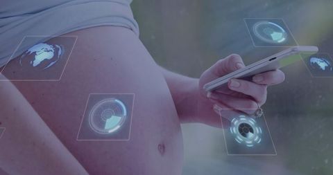 Pregnancy and technology: expectant mother with holographic overlay