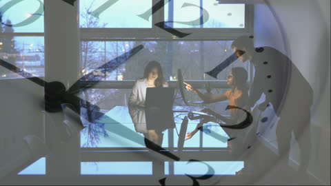 Business Team Working Late featured with Overlay of Time Concept
