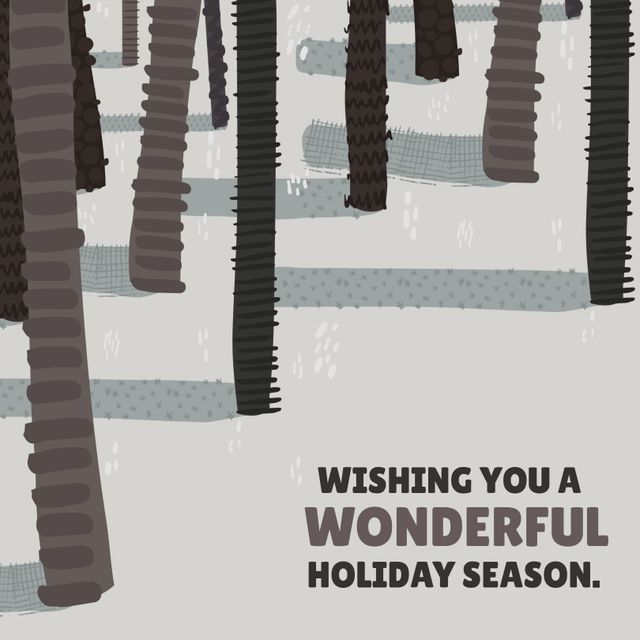 Promoting seasonal greetings, the abstract winter forest backdrop evokes a serene holiday mood. Ideal for festive event invitations or winter-themed marketing materials.