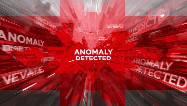High-impact red anomaly alert display showing anomaly detected glitch dashboard warning
