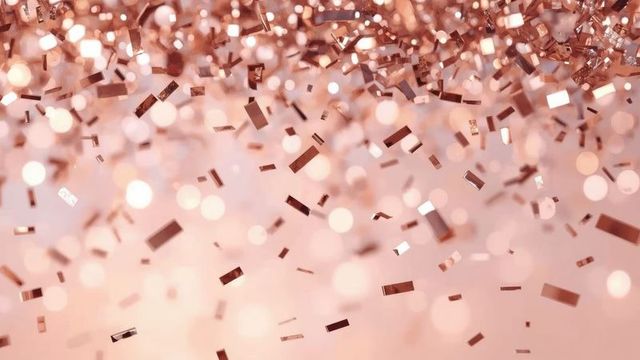 Metallic Rose Gold Confetti with Bokeh Lights in Elegant Celebration