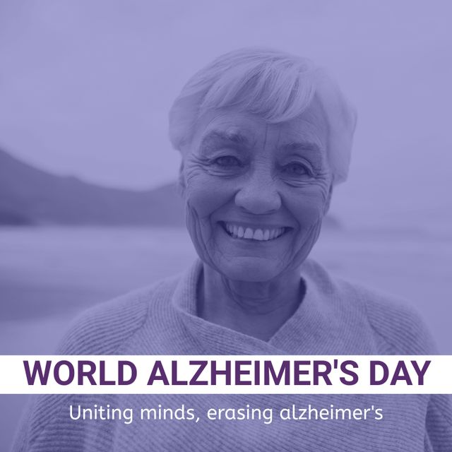 World Alzheimer’s Day Awareness Campaign With Happy Senior Woman by Seaside - Download Free Stock Templates Pikwizard.com