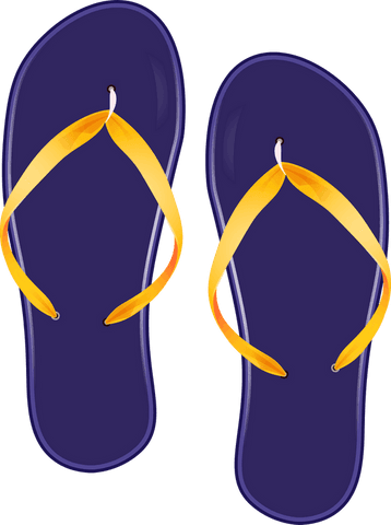 Minimalistic navy blue flip-flops with yellow straps on transparent background