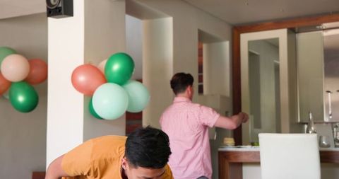 Joyful Celebration at Home with Balloons Sharing Love