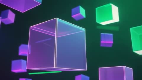 Neon Gradient Cubes Rotating in Abstract Futuristic Void