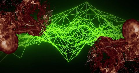 Digital Green Networks over Dynamic Red Particles - Download Free Stock Images Pikwizard.com