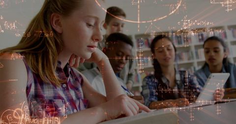 Students Using Tablet with Mathematical Equations Overlay in Classroom - Download Free Stock Images Pikwizard.com