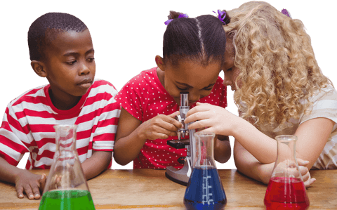 curious children exploring science with microscope and beakers - Download Free Stock Videos Pikwizard.com