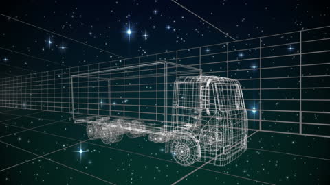 Futuristic Wireframe Truck Navigating Digitized Starry Grid