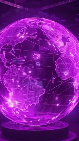 Hologram Globe Rotating on Pedestal with Pulsing Nodes Futuristic Data Connectivity Video