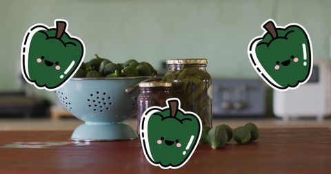 Cute Vegetable Icons Overlaying Jars and Fresh Produce - Download Free Stock Images Pikwizard.com