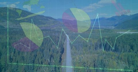 Forested Road with Data Overlays Depicting Environmental Analytics