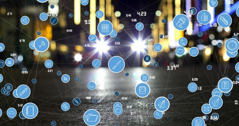 Digital Emblem Overlay on Night City Street - Download Free Stock Images Pikwizard.com