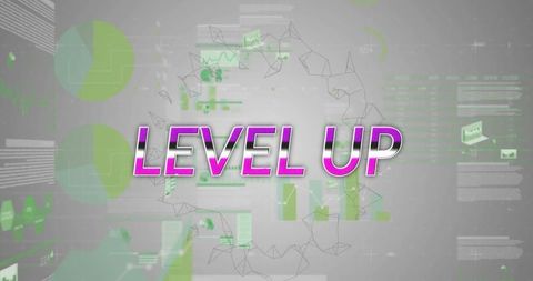 Level Up Text Overlaying Data Processing Visualization - Download Free Stock Images Pikwizard.com