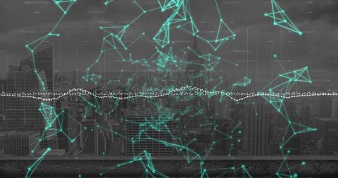 Futuristic Digital Network Overlooking Vibrant Cityscape - Download Free Stock Images Pikwizard.com