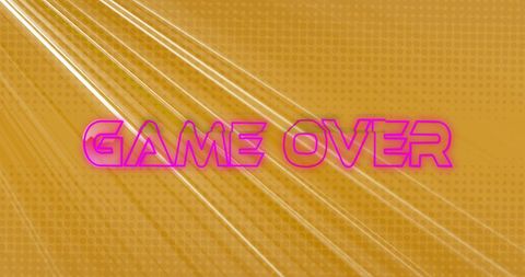 Retro game over screen with neon text and light trails