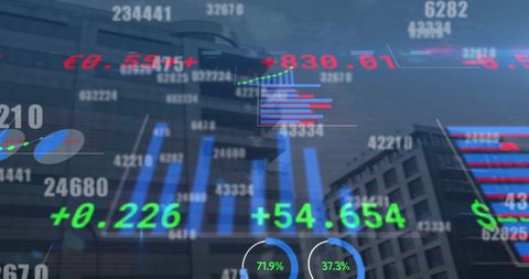 Digital Stock Market Analytics Overlay on Cityscape Background - Download Free Stock Images Pikwizard.com