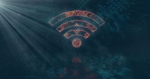 Glowing wifi symbol in futuristic digital environment
