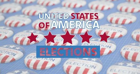 United states elections bold typography with five stars and patriotic campaign buttons