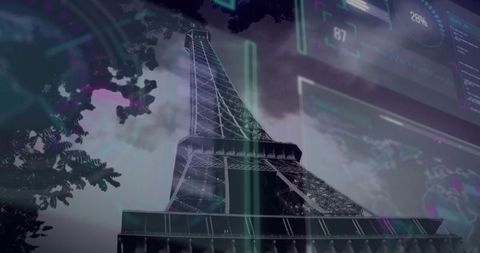Eiffel Tower with Futuristic Digital Overlay
