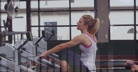 Couple Training on Seated Cable Rows with Financial Graph Overlay