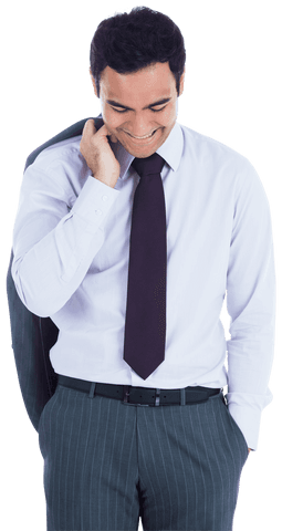 Confident Asian Businessman Smiling with Jacket Over Shoulder, Transparent Background