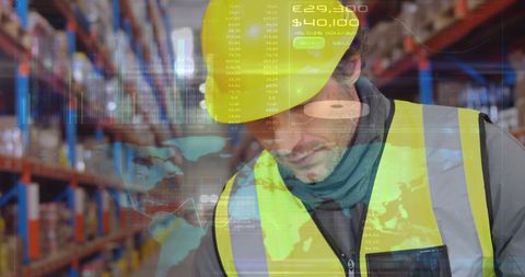 Worker in Warehouse Analyzing Digital Global Data and Logistics - Download Free Stock Images Pikwizard.com